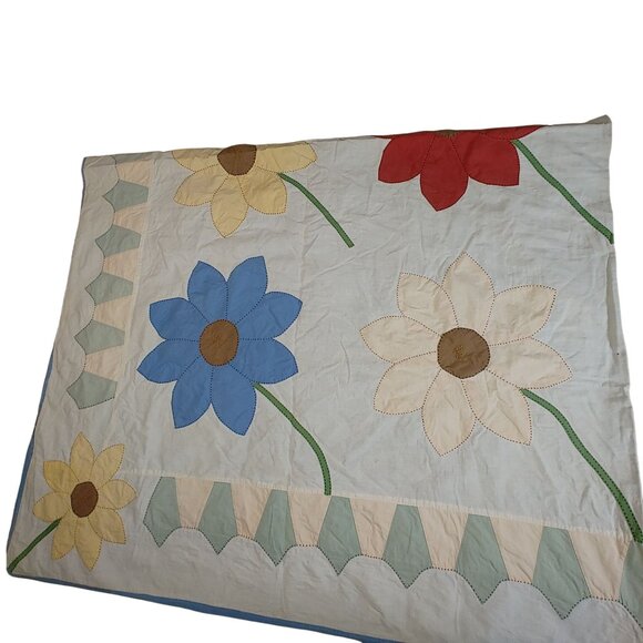 Dahlia Quilt Handmade Patchwork Lightweight Vintage Floral Light Blue Back - Picture 2 of 16